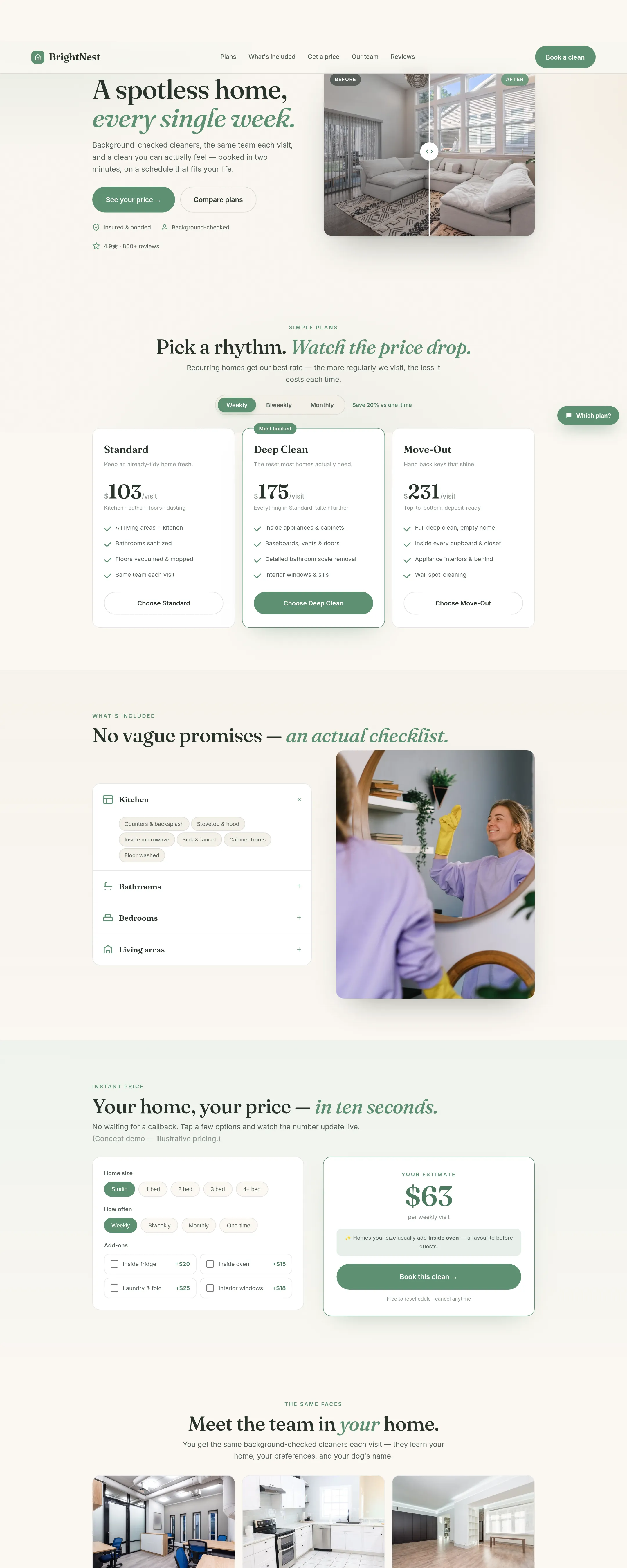 BrightNest Cleaning Co. — Booking-first website concept demo