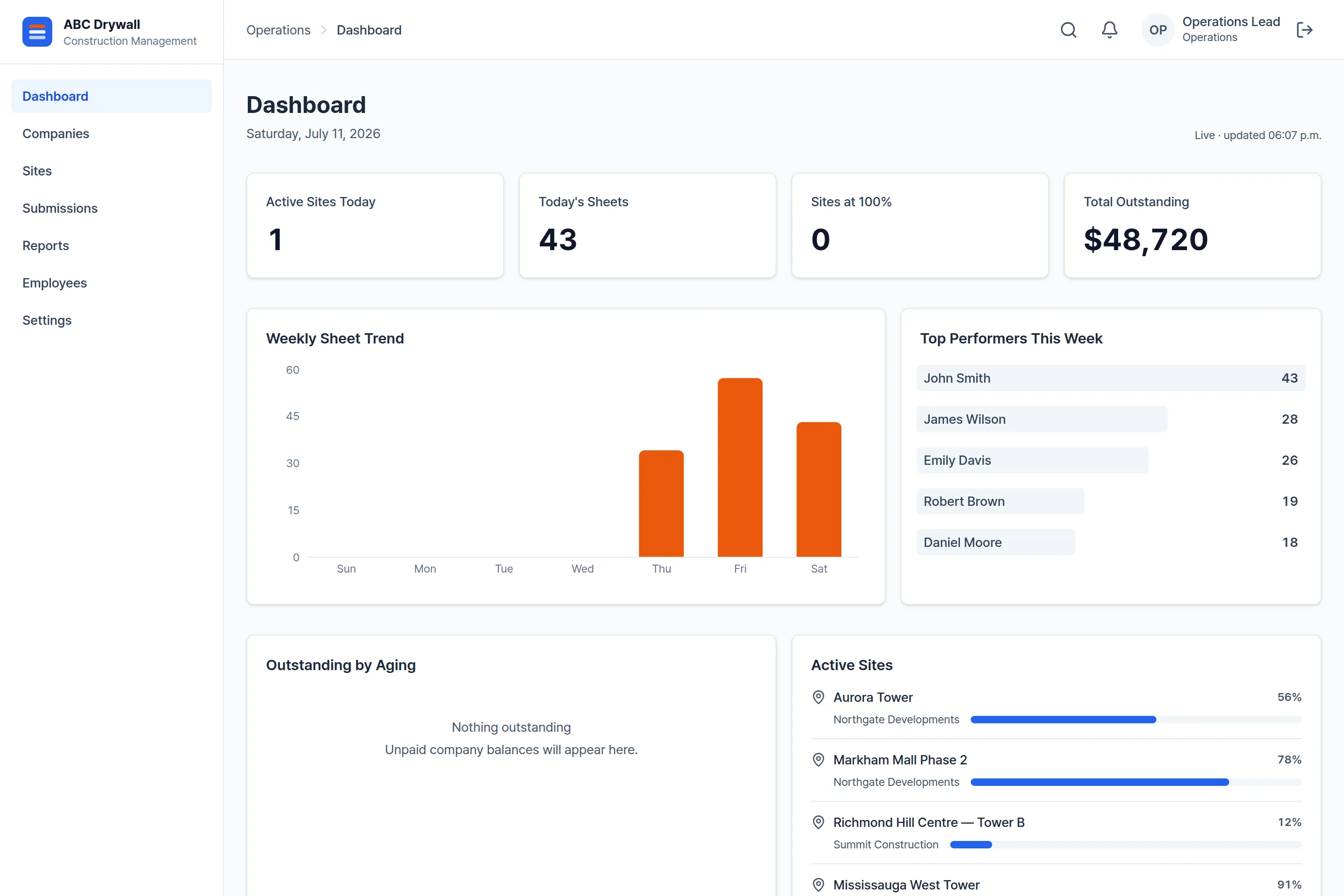 ABC Drywall — Operations — Operations & management app concept demo